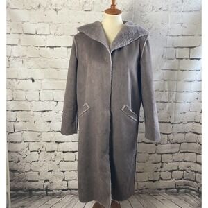 The Republic Faux Suede Hooded Mid Length Coat Lilac Purple Size Medium